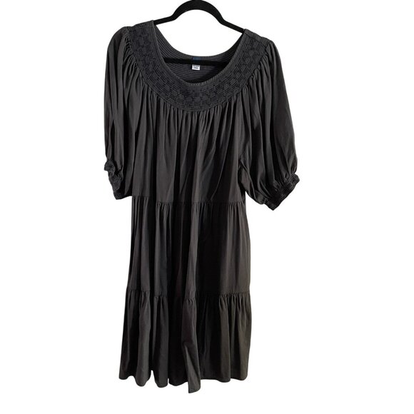 Old Navy Women XL Gray Boho Puff Sleeve Embroidered Smocked Mini Swing Dress - Picture 2 of 11
